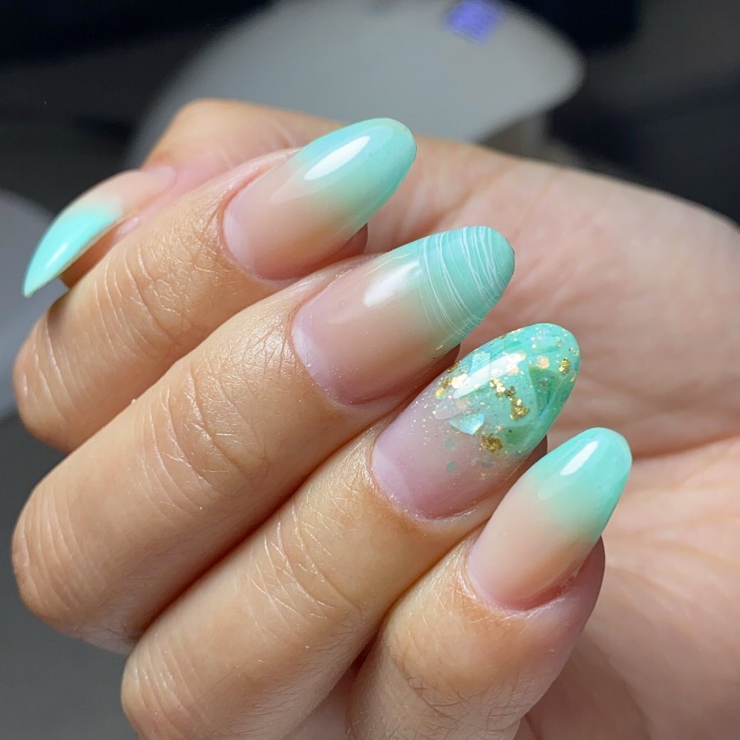 Mint french ombre manicure 