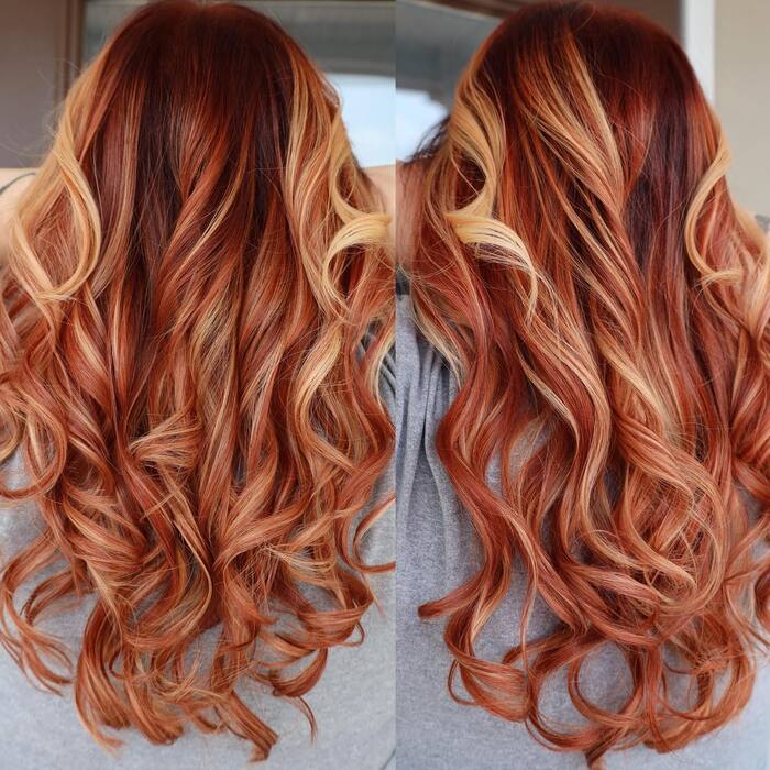 Рыжее мелирование на светлые волосы