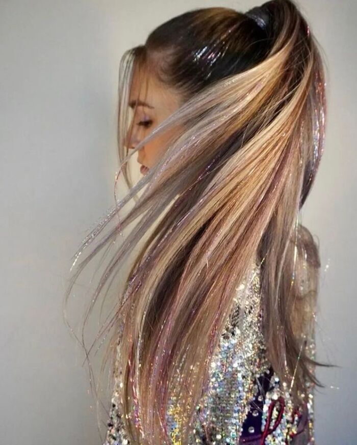 Pastel Glitter Tinsel in Blonde Hair