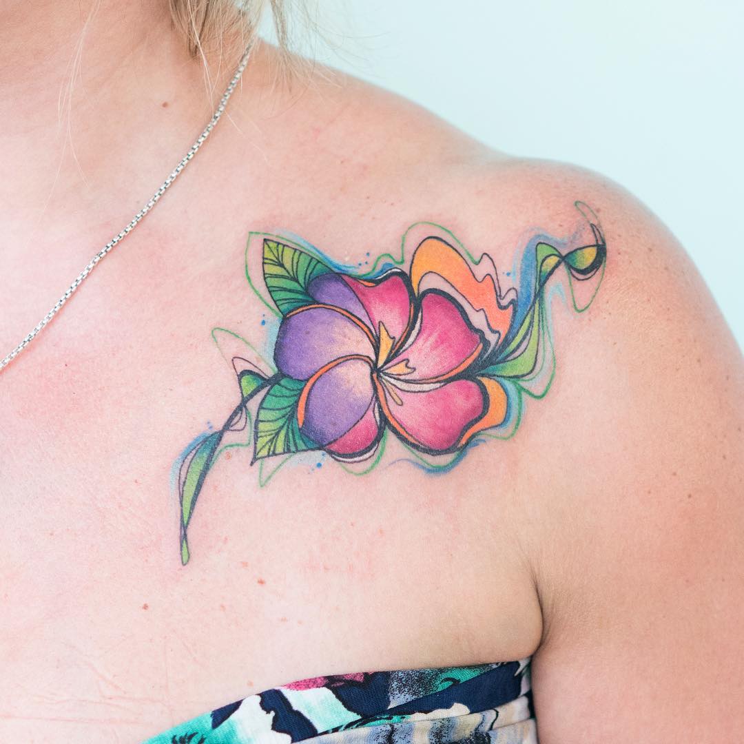Акварельная татуировка цветов в с гавайском стиле