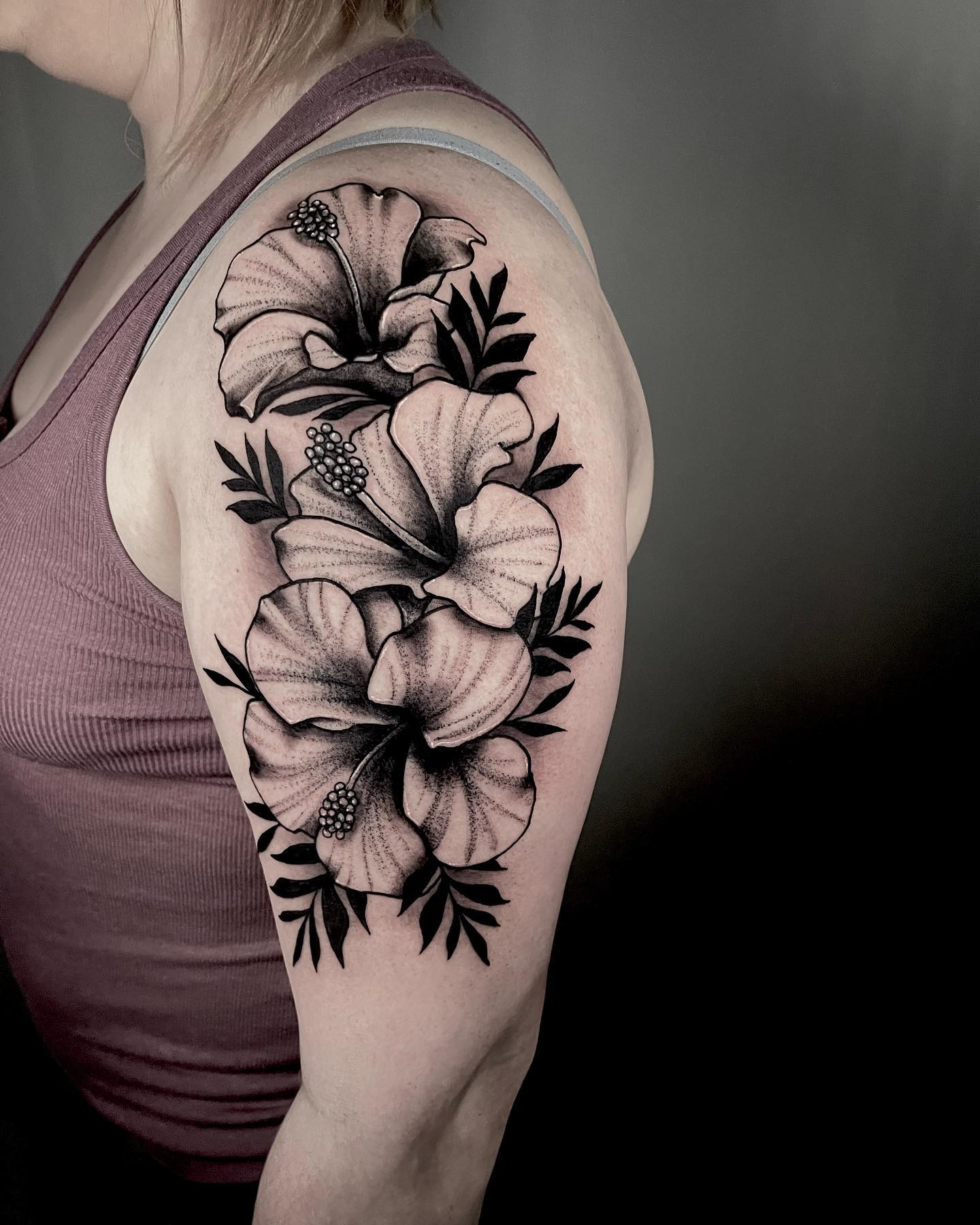 hawaiian blackwork flower tattoo