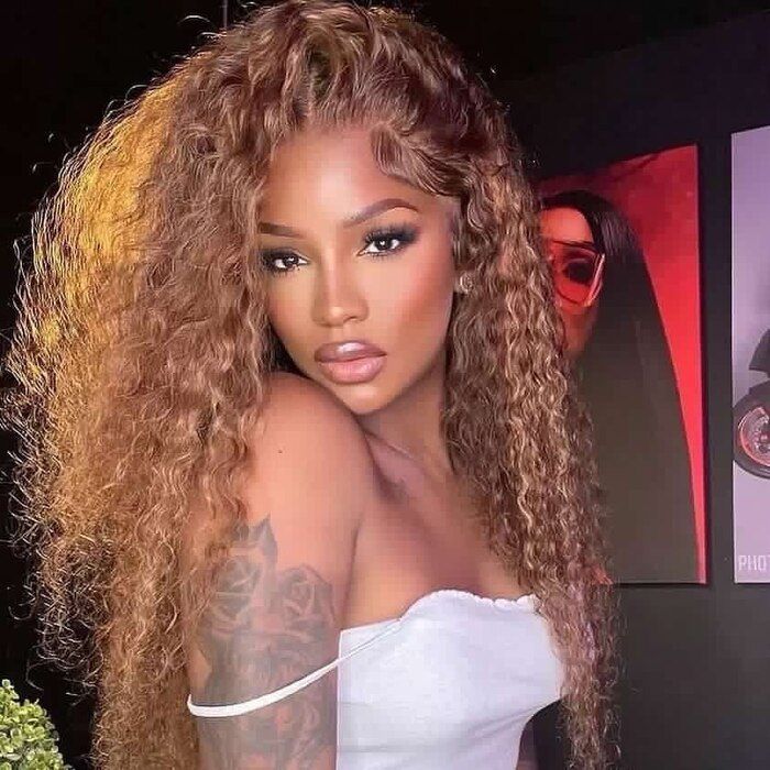 Curly honey blonde hairstyle with lace front