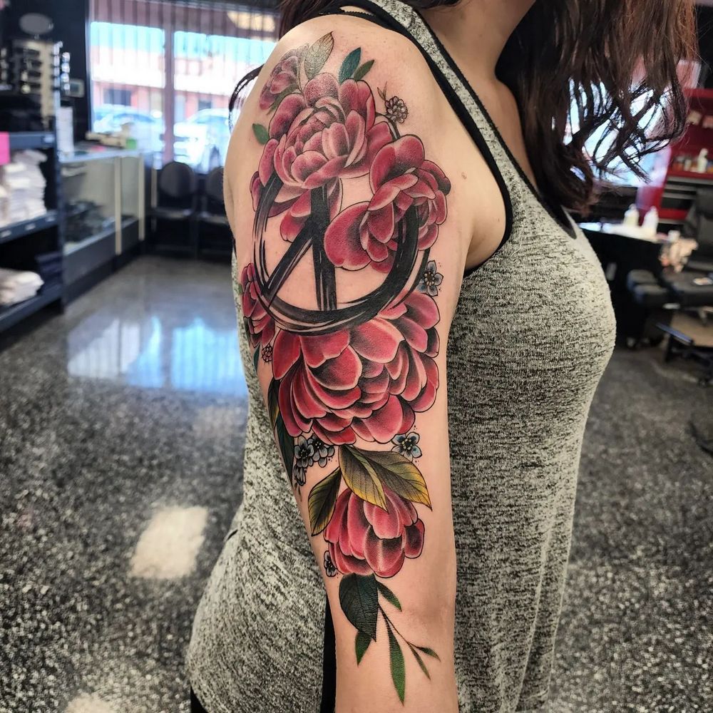 japanese rose female tattoo sleeve