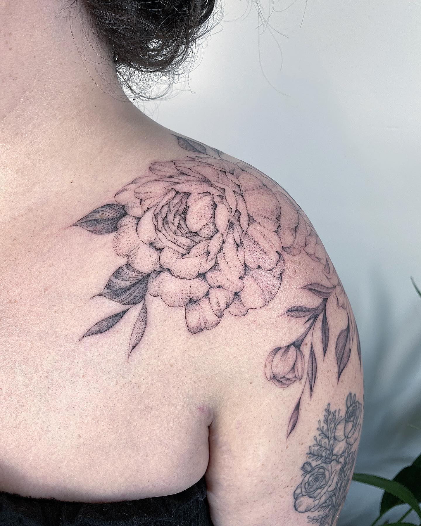 japanese rose tattoo on shoulder