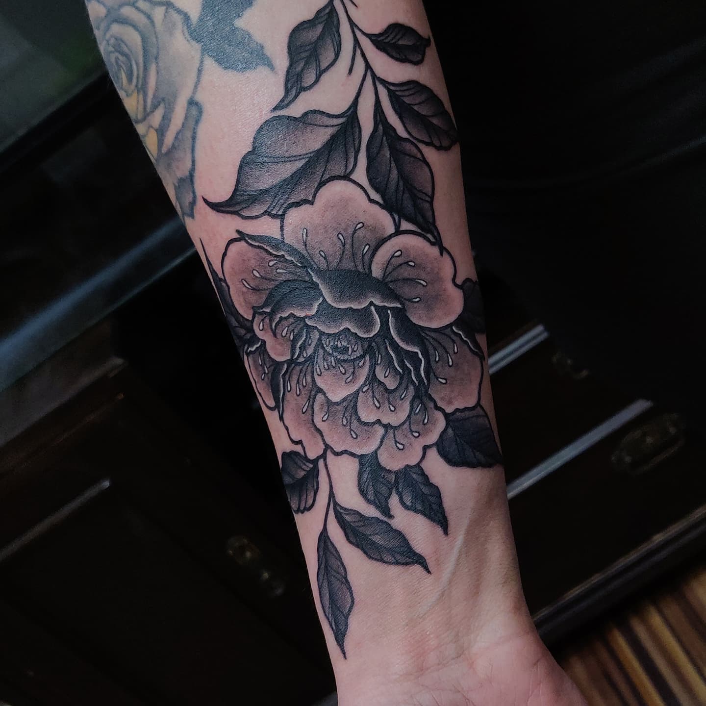 japanese black peony tattoo sleeve