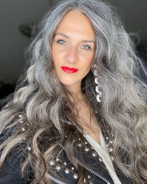 Long layered gray hair
