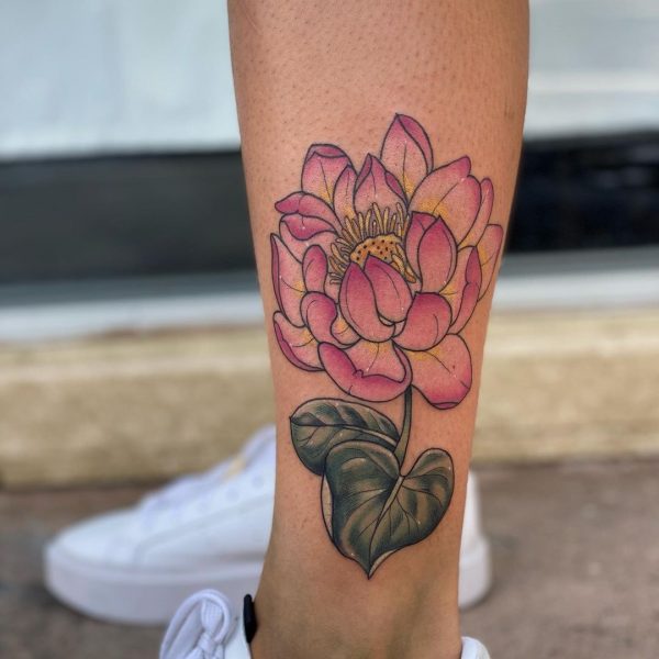 Pink Lotus on Leg