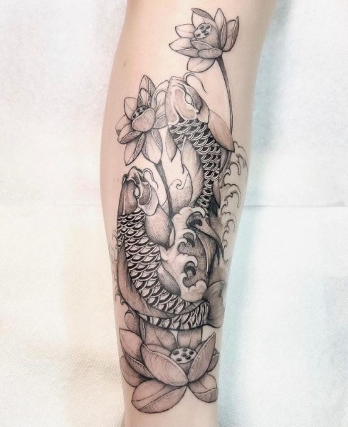 Koi Fish Lotus Tattoo