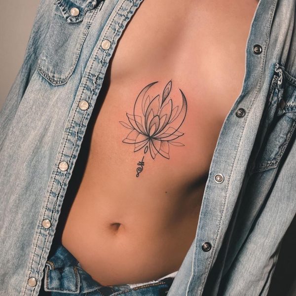 Lotus Flower on Sternum Tattoo
