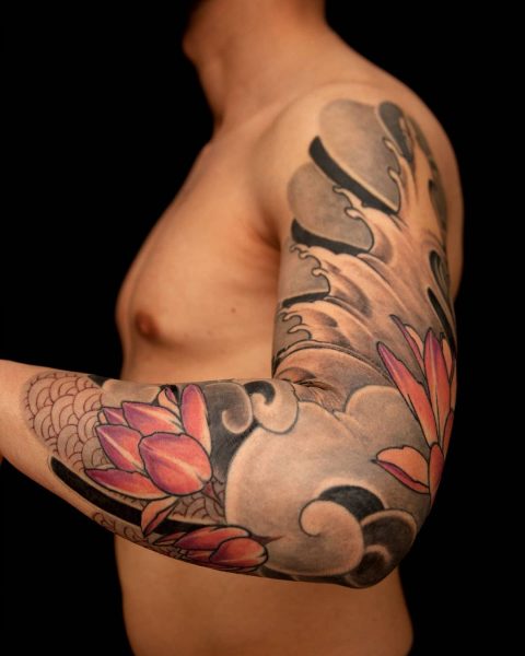 Sleeve Lotus Flower Tattoo