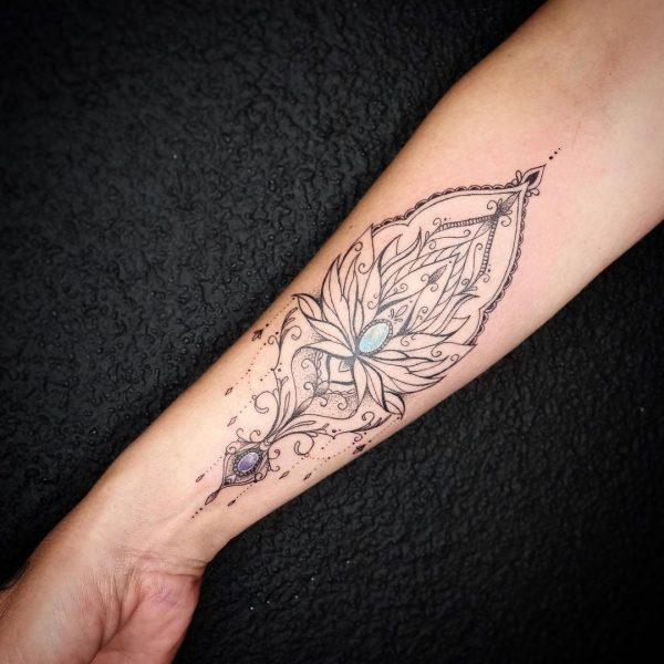 Forearm Outline Lotus Flower Tattoo