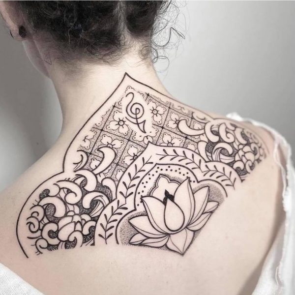 Back and Shoulder Lotus Tattoo