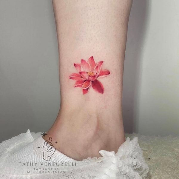 Small Lotus Flower on Ankle Tattoo