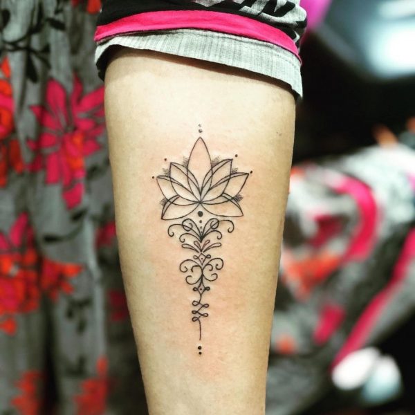 Outline Unalome Lotus Tattoo