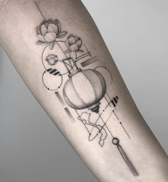 Black and Grey Lotus Flower Tattoo