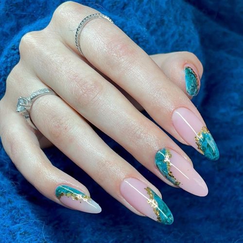 Teal Marble Manicure