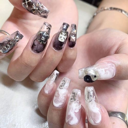 Coffin Clear Marble Nails