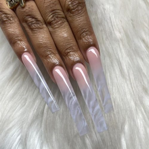 Long and Clear Coffin Marble Nails