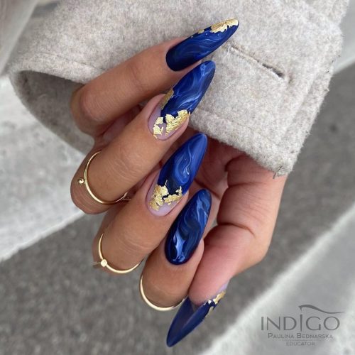 Royal Blue Marble Manicure