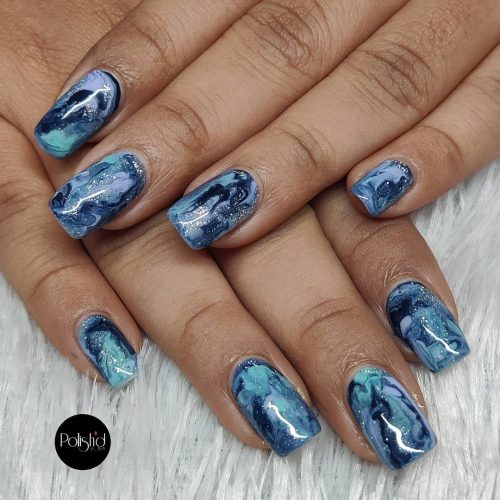 Dark Blue Marble Nails