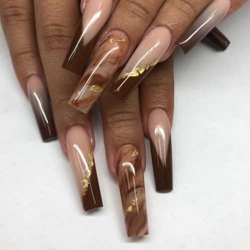 Brown Marble Acrylic Nails