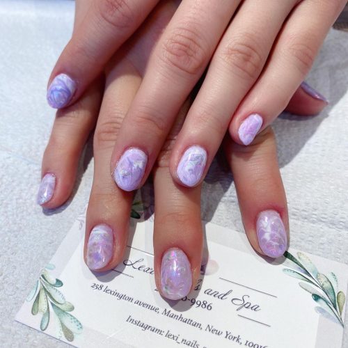 Short Lavender Marble Nails