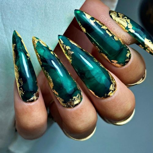Long Stiletto Marble Nails