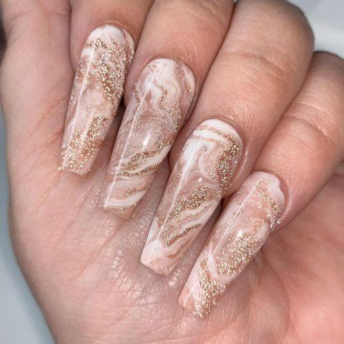 Brown and White Marble Manicure