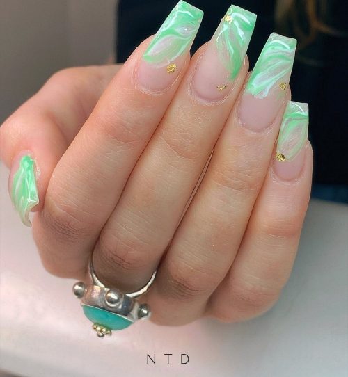 French Green Marble Nails