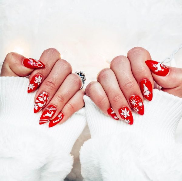 Red and White Nails