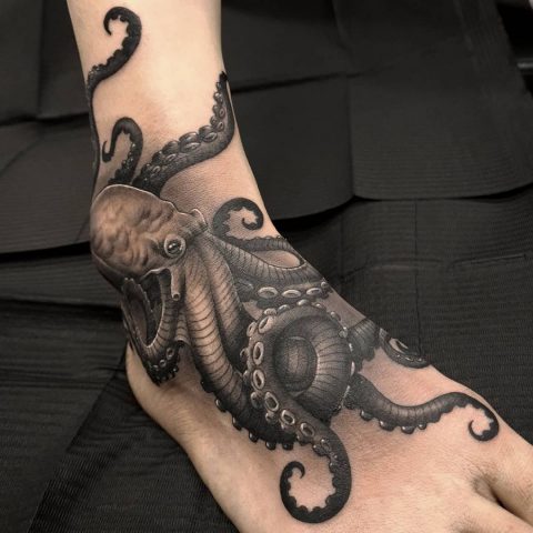 Realistic Octopus Foot Tattoo