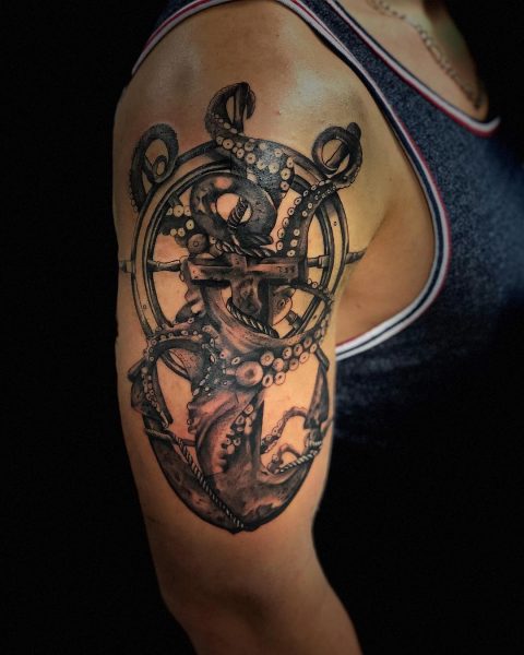 Anker-Oktopus-Tattoo