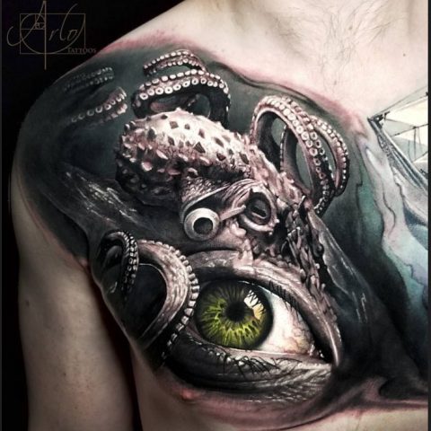 Realistic Octopus Tattoo on the chest for sailor