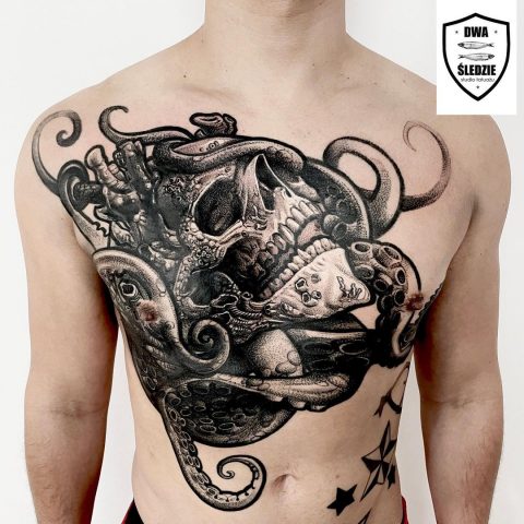 Skull Octopus Tattoo on the chest
