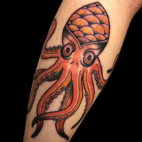 Orenge Octopus Leg Tattoo