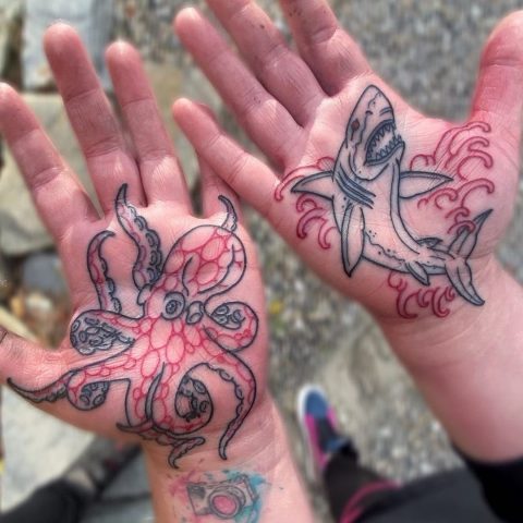 Outline Octopus Hand Tattoo