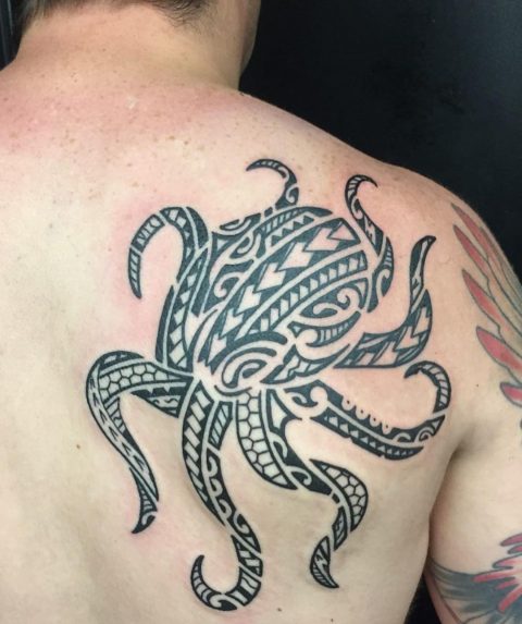 octopus tribal tattoo on back