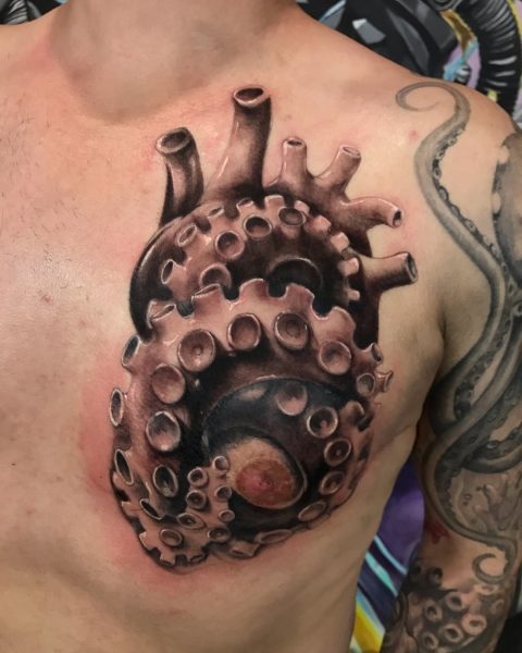 Giant Tentacle Octopus Tattoo on the chest