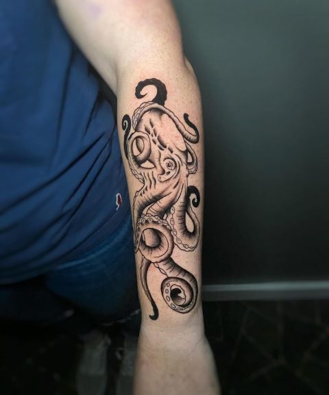 Outline Forearm Octopus Tattoo