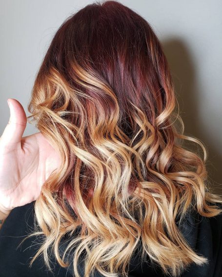 Burgundy to blonde ombre hair