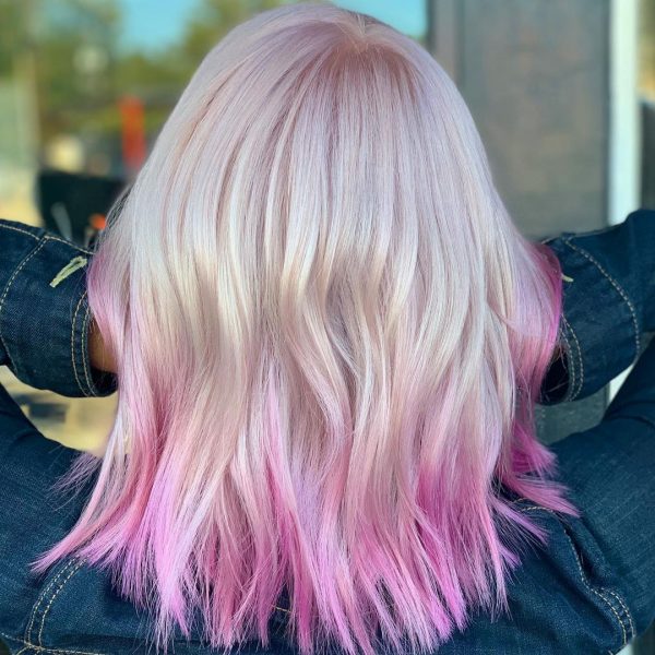 Blonde to pink ombre hair