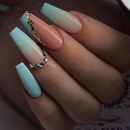 turquoise Coffin Ombre Nails