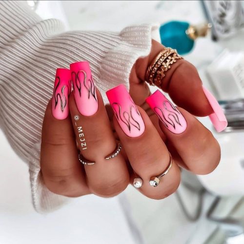 Hot Pink Ombre Nails with Print