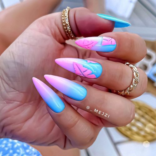 Neon Pink and Blue Ombre Nails