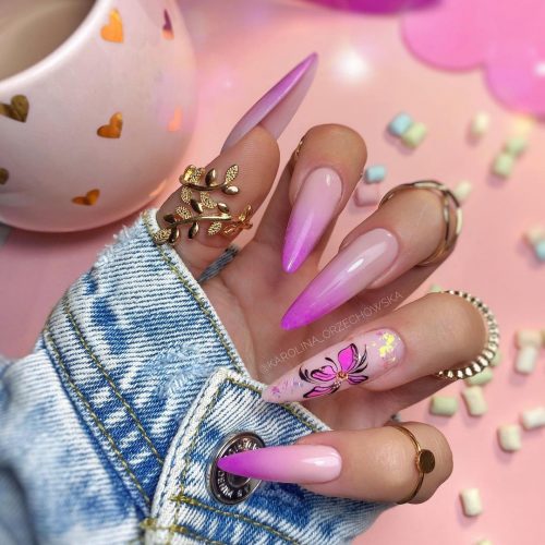 Stiletto Ombre Nail with Stickers