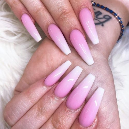 Pink and White Ombre Acrylic Nails
