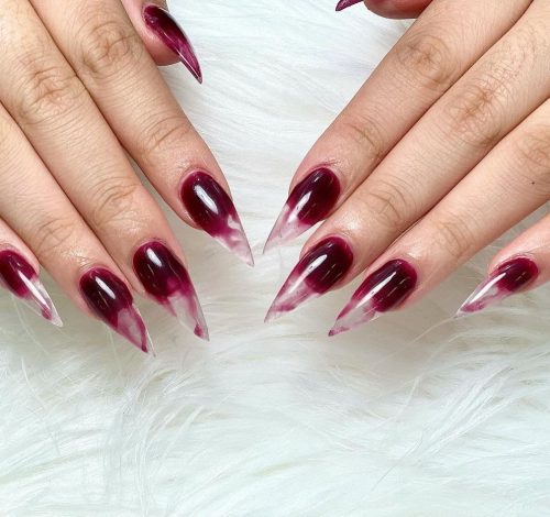 Acrylic Red Ombre Nails