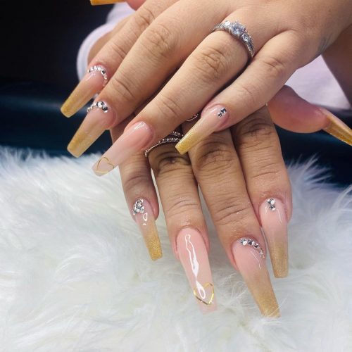 Gold Ombre Long Nails