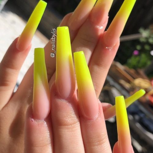 Long Yellow Ombre Nails
