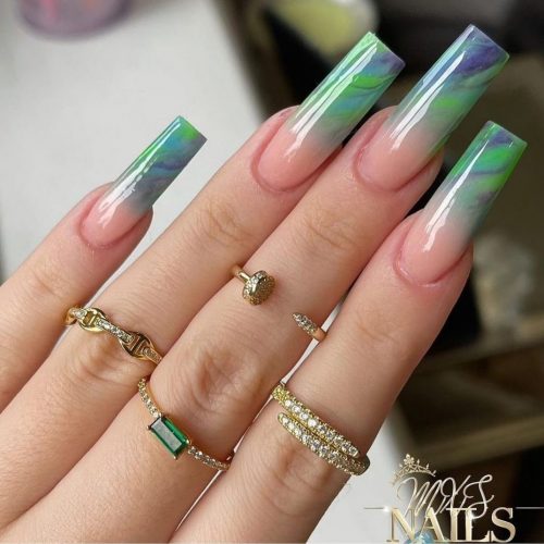 Marble Green Ombre Nails